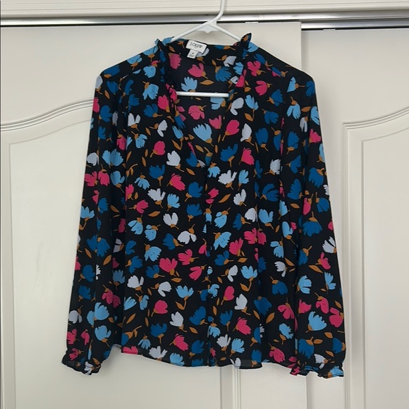J Crew Factory Printed Ruffle Long Sleeve Blouse - Picture 2 of 6